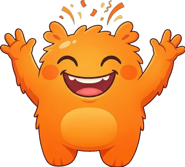 Duchenne mascot celebrating with arms raised